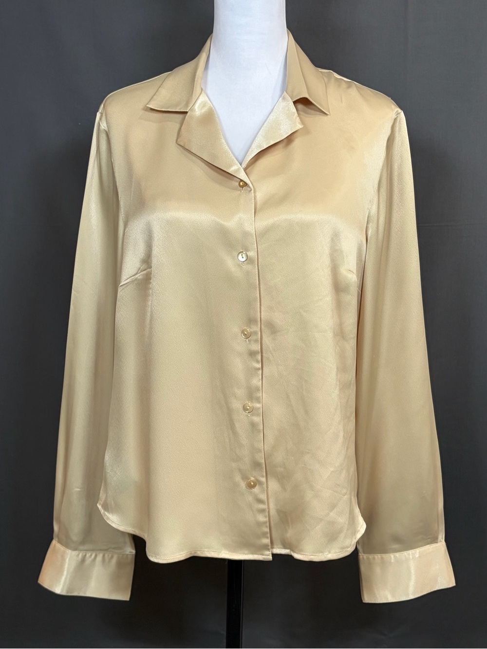 Kasper Champagne Satin Button-Down Women's Blouse Size 16